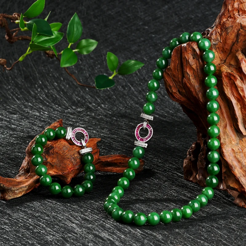 【矿姐珠宝】和田玉碧玉项链11-12mm妈妈链+手链时尚百搭