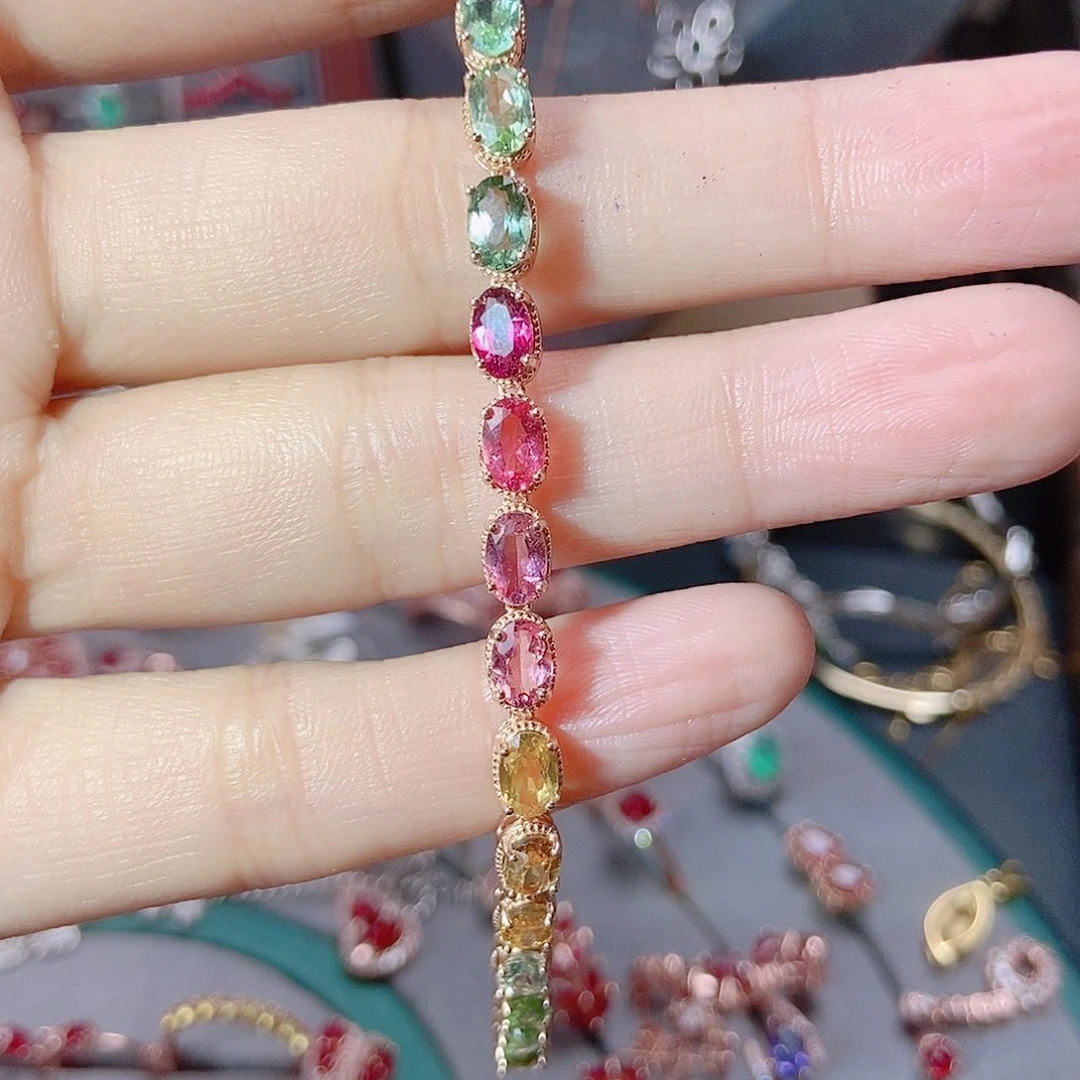 红色碧玺手链银S925镶嵌