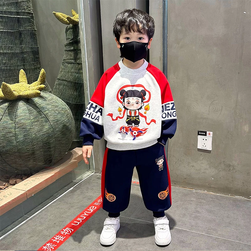 哪吒衣服男童春装套装2025新款网红男孩帅气时髦潮儿童卫衣两件套