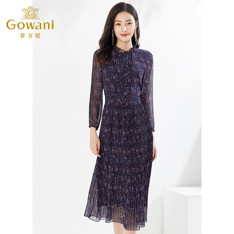 乔万尼连衣裙商场同款气质百褶长裙长袖碎花长裙EI3E126601