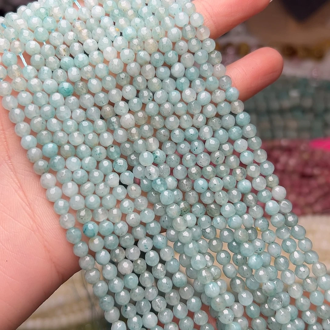 玛瑙/玉髓合金珠宝半成品I452。4.4mm天河玉刻面圆珠两条