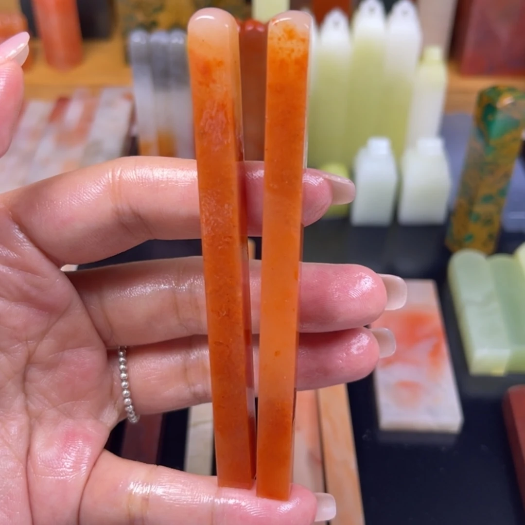 晴***天印石青田石老挝石牙签×2