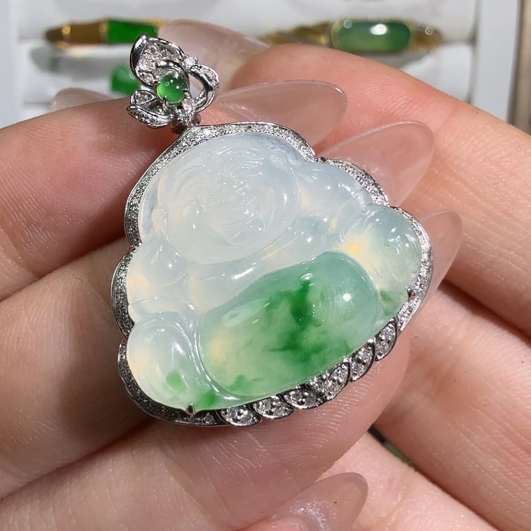 翡翠18K金镶嵌吊坠(不含链)