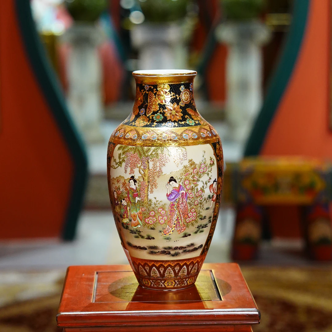 【本尼家】RC05瓷器陶瓷艺术装饰五彩描金花瓶插花装饰桌面摆件