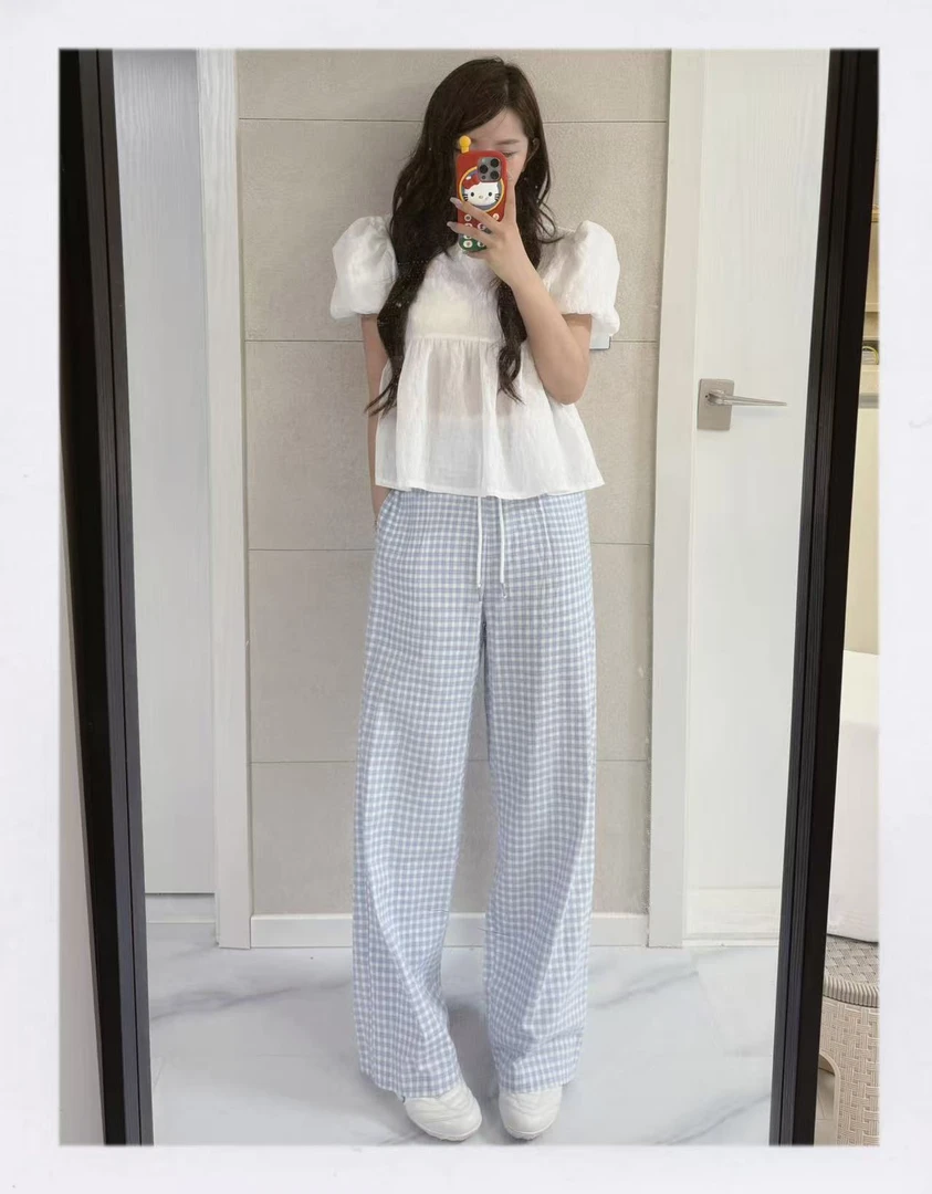 胖丁东大门套装格子裤