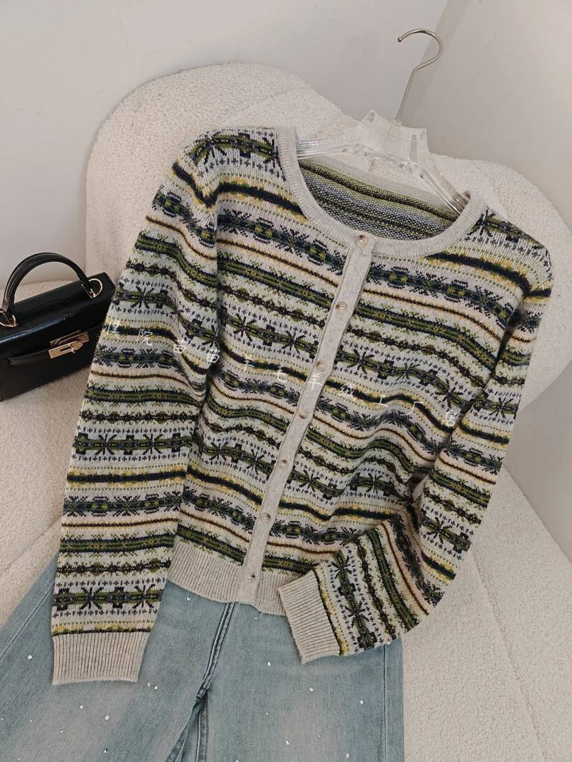 【苗苗.SCJ6004】秋冬新款气质百搭费尔岛开衫针织衫