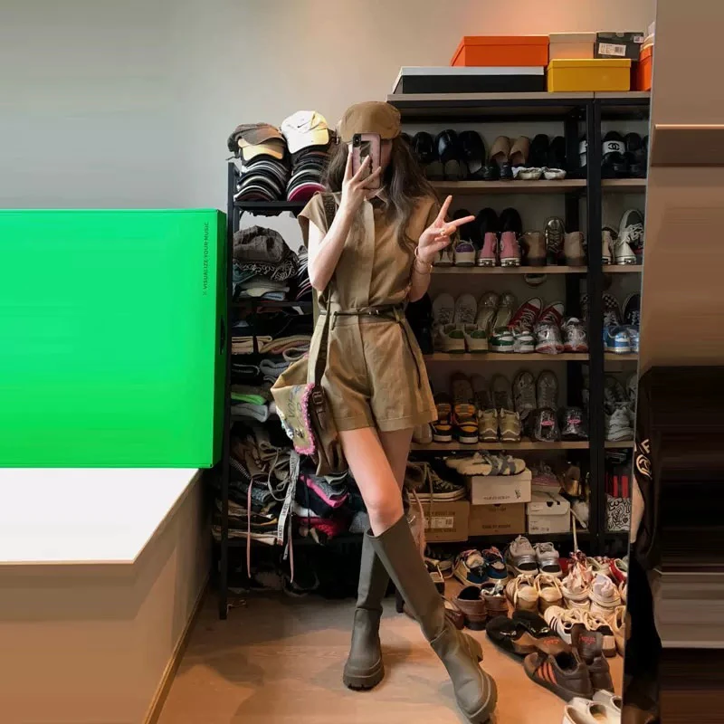 大码复古休闲衬衫上衣套装女高级感气质小个子工装短裤两件套夏季