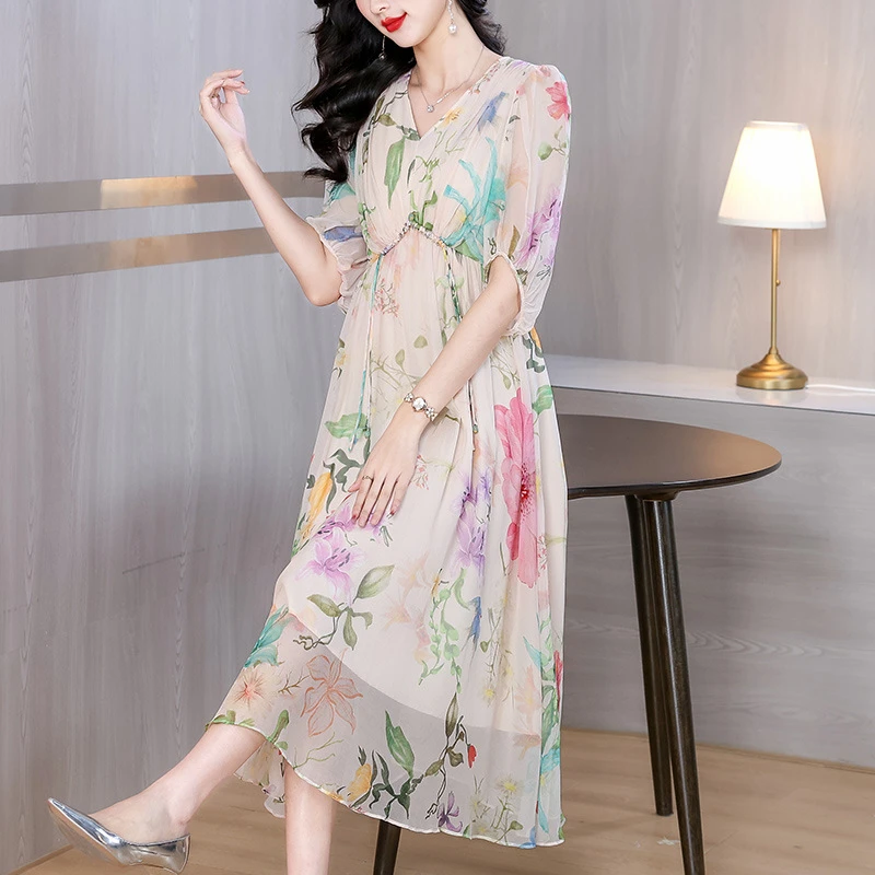 法式温柔风碎花连衣裙女春夏新款甜美减龄领雪纺裙显瘦时尚夏装洋