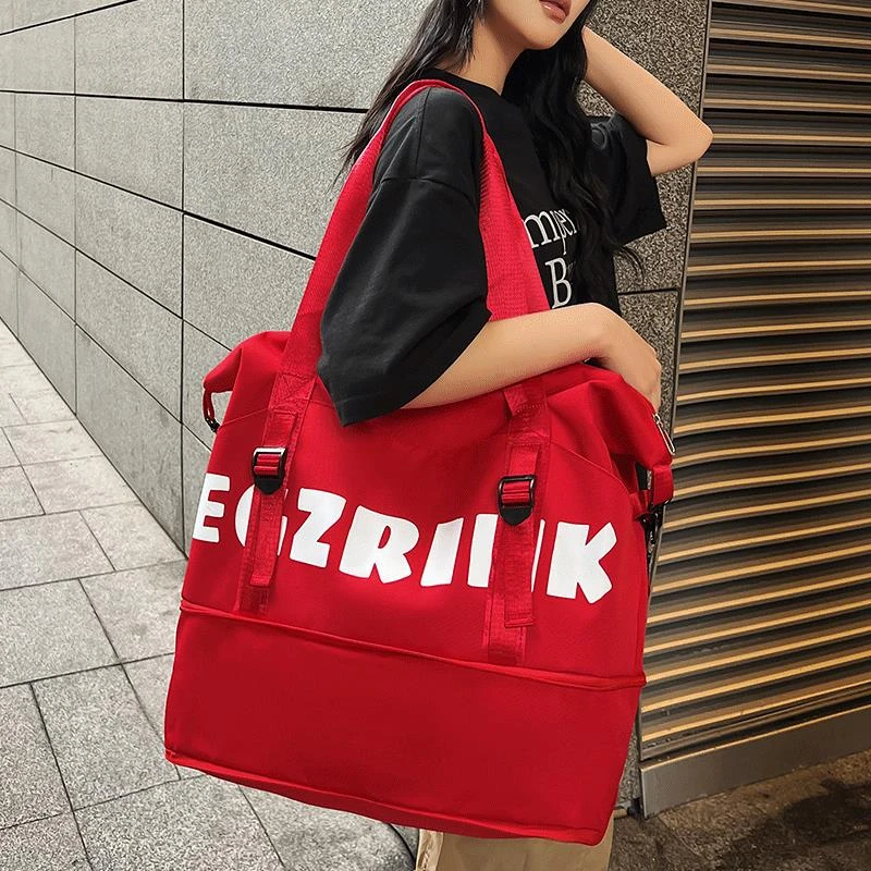 无品牌韩风运动短途大容量旅行包可套拉杆包健身包干湿分离行李袋