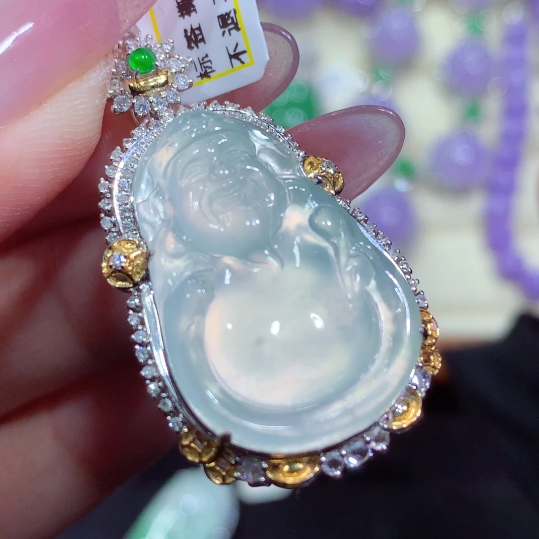 翡翠18K金镶嵌吊坠(不含链)