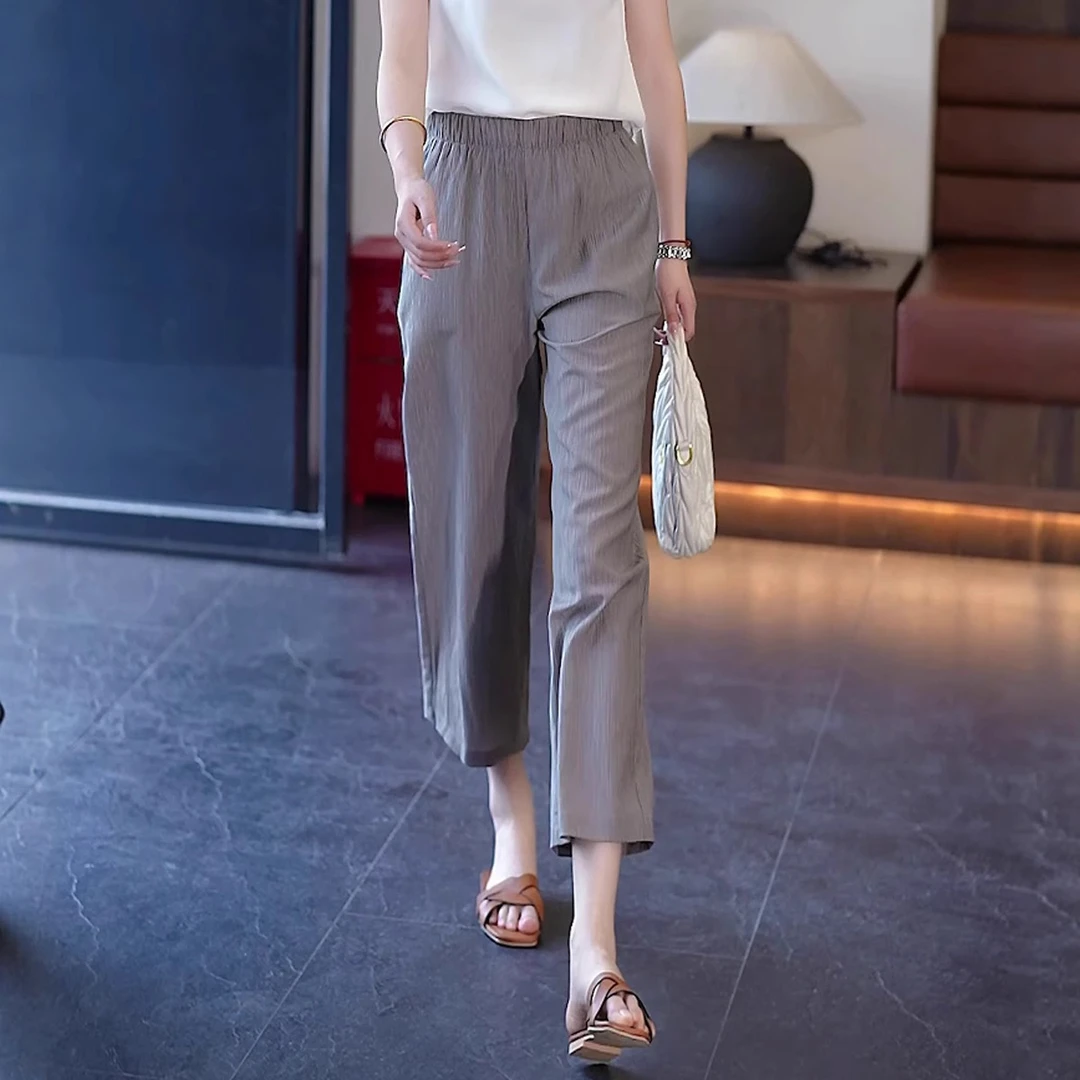 莱赛尔薄款直筒裤女士夏季2025新款小个子九分裤子高腰阔腿休闲裤