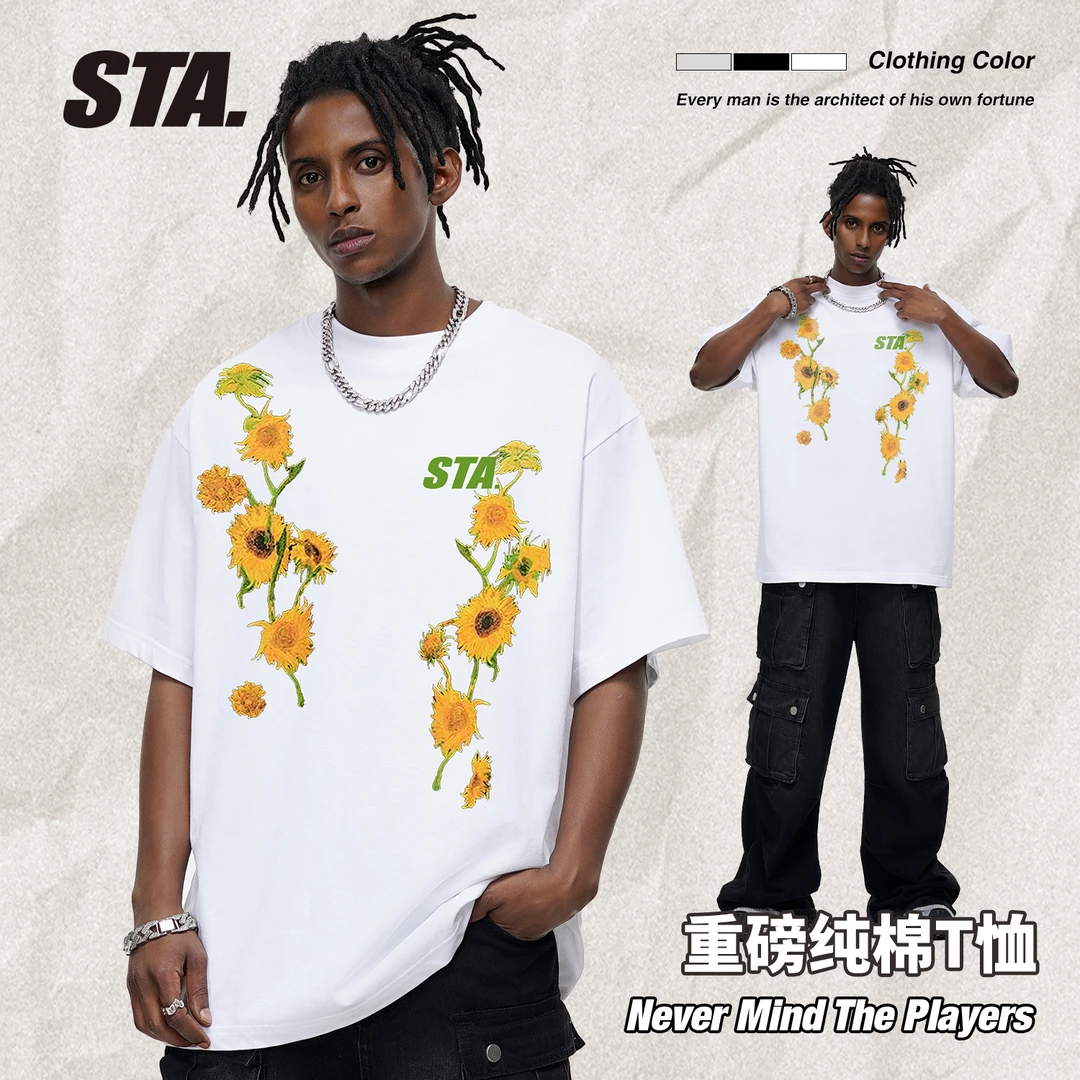 【23号链接】STA国潮280克重磅复古街头纯棉圆领夏季半袖男短袖t恤