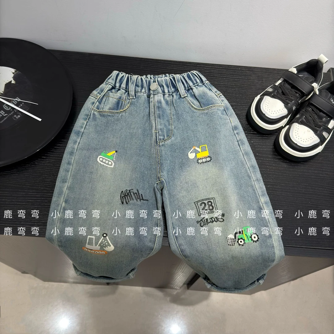 C25111春秋挖掘机印花牛仔裤