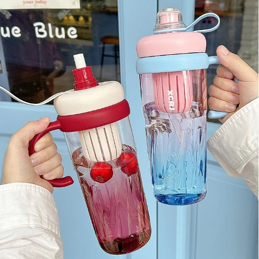 冰霸杯简约大容量塑料吸管杯子女士高颜值带茶隔爆款2025夏季水杯