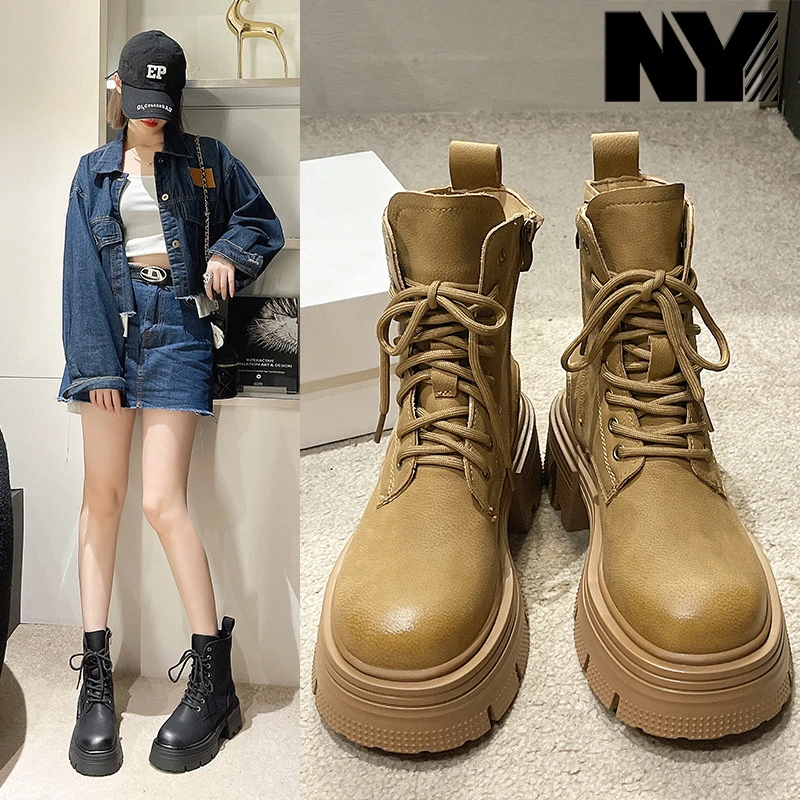 NY美拉德网红爆款马丁靴女2025秋冬新款防滑厚底休闲百搭时尚短靴