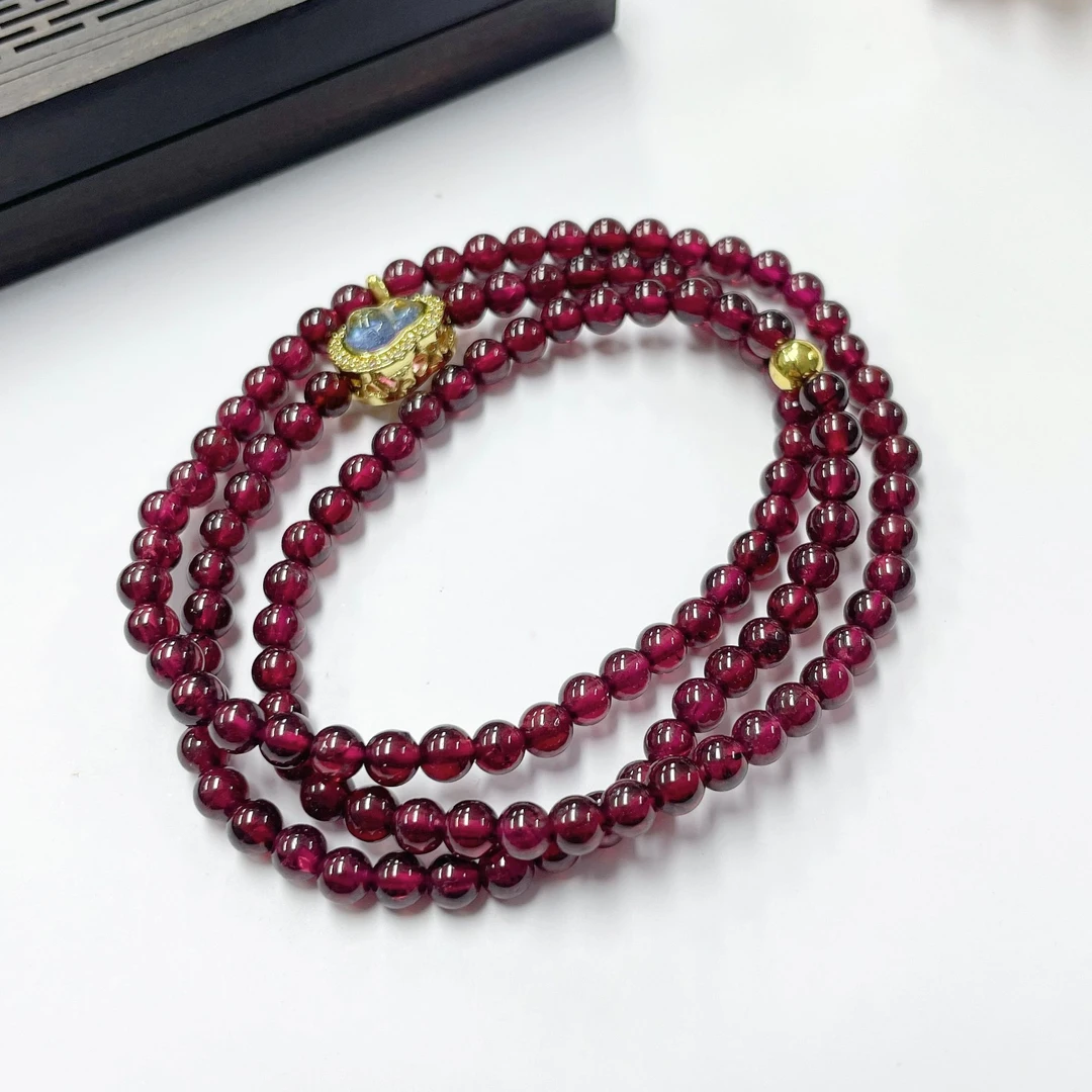 【秋先生】天然石榴石手串紫牙乌石榴石三圈4.5mm