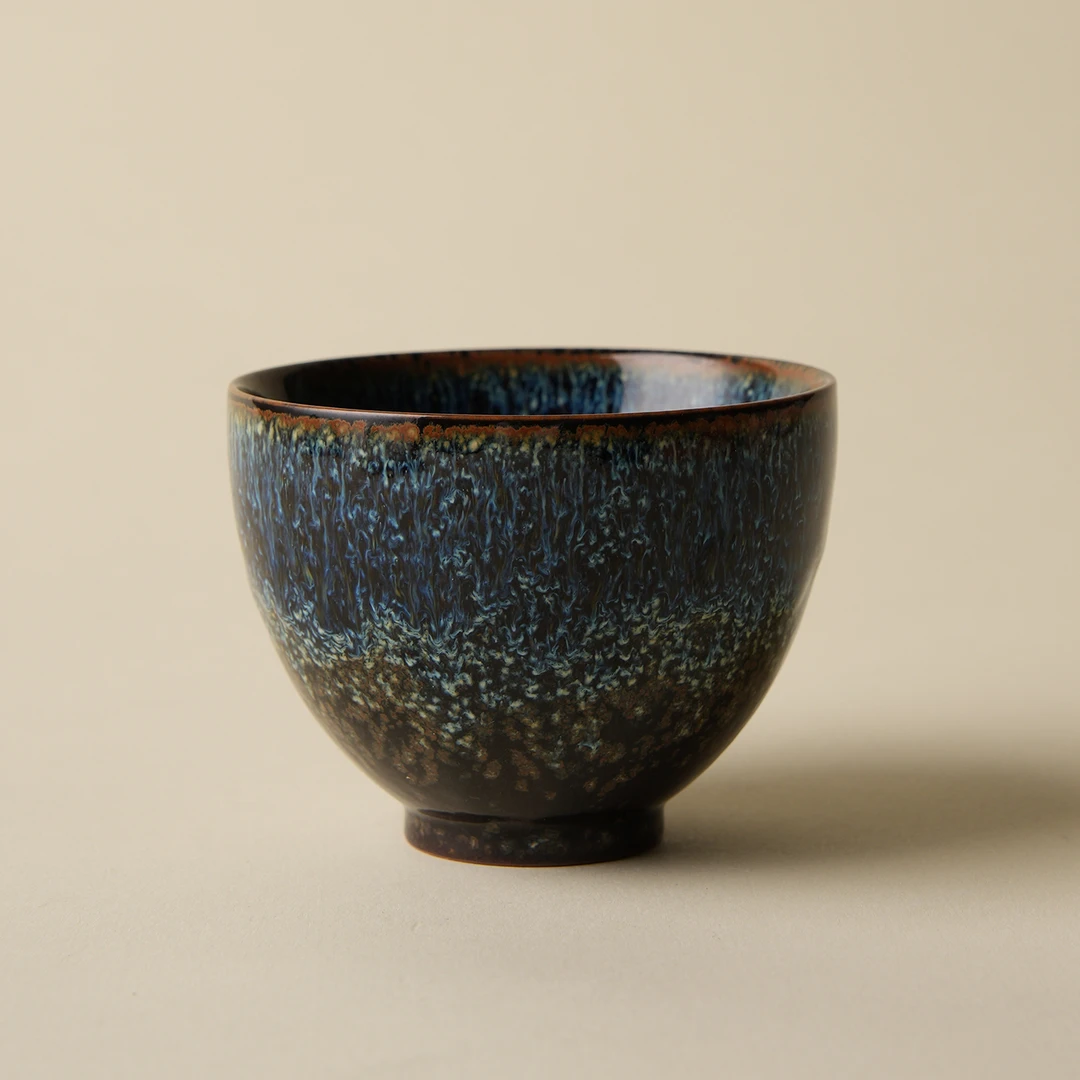 天目釉束口杯茶杯主人杯