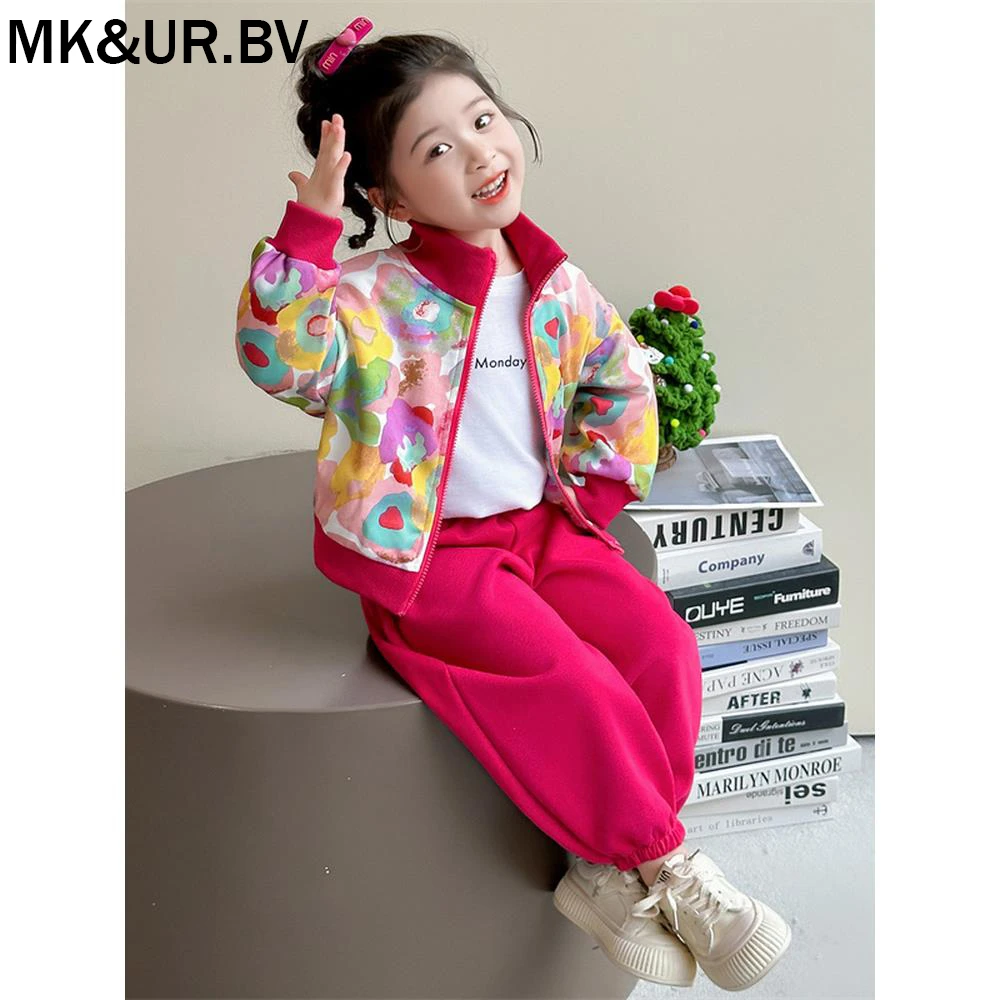 MK&UR.BV女童秋装套装2025新款儿童外套网红炸街运动俩件套衣服