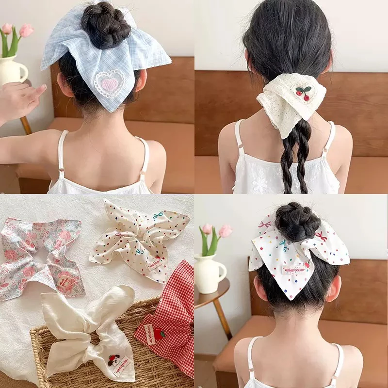 韩系儿童碎花方巾大肠发圈小女孩马尾发饰宝宝扎头发皮筋女童头绳