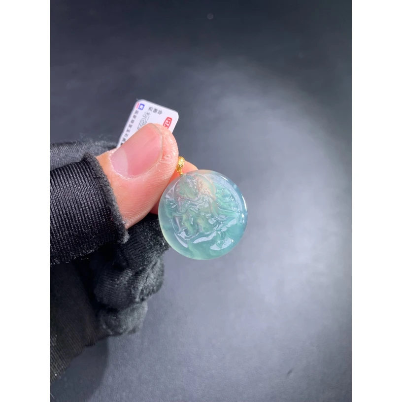 天然A货翡翠18K金镶嵌度母菩萨753062时尚气质女款吊坠挂坠精雕