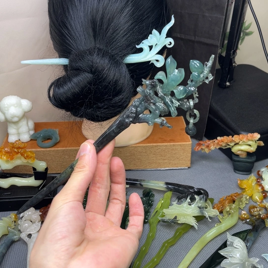 蛇纹石玉合金发饰