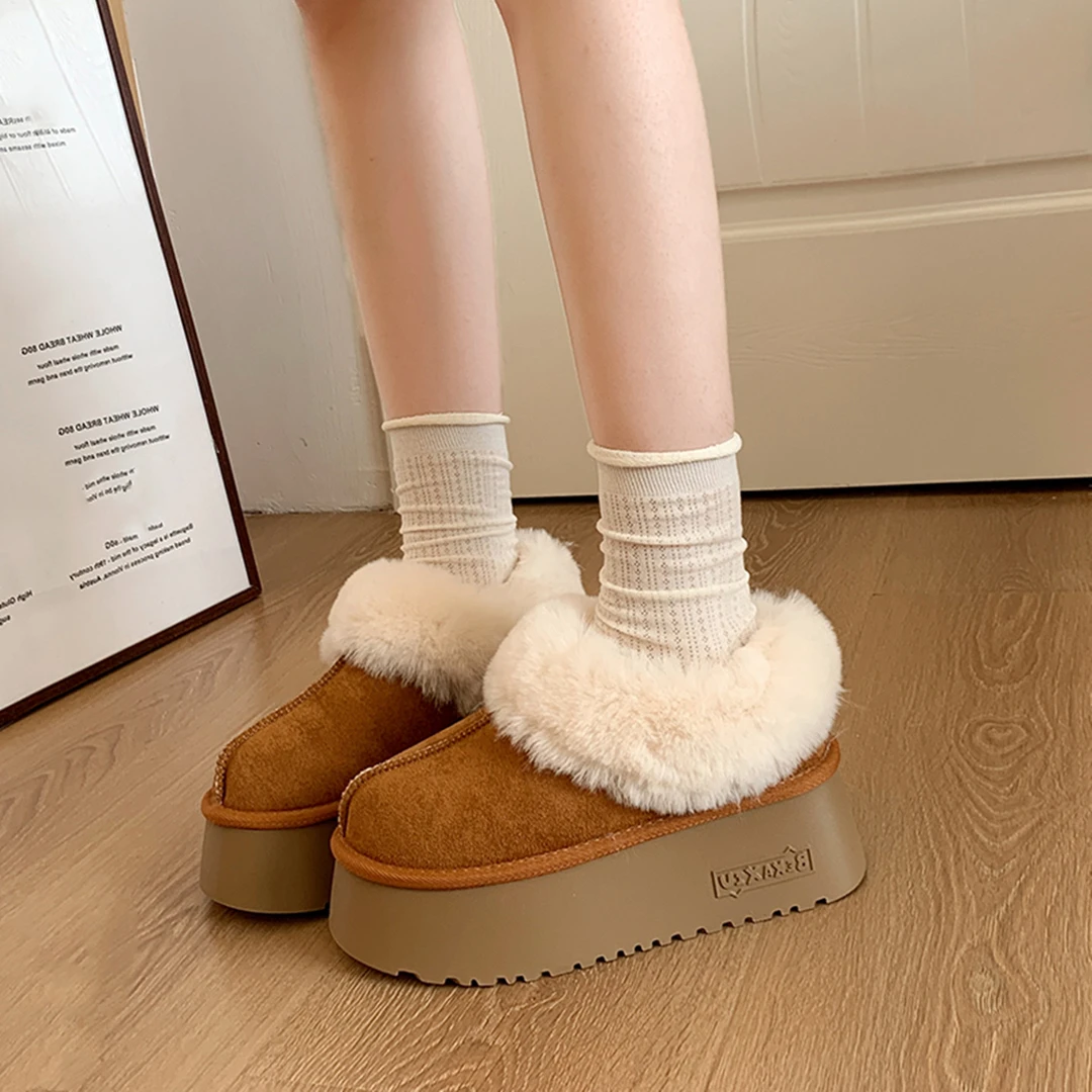 2025新款外穿加绒加厚保暖短筒棉靴松糕厚底防寒毛毛雪地靴女冬季