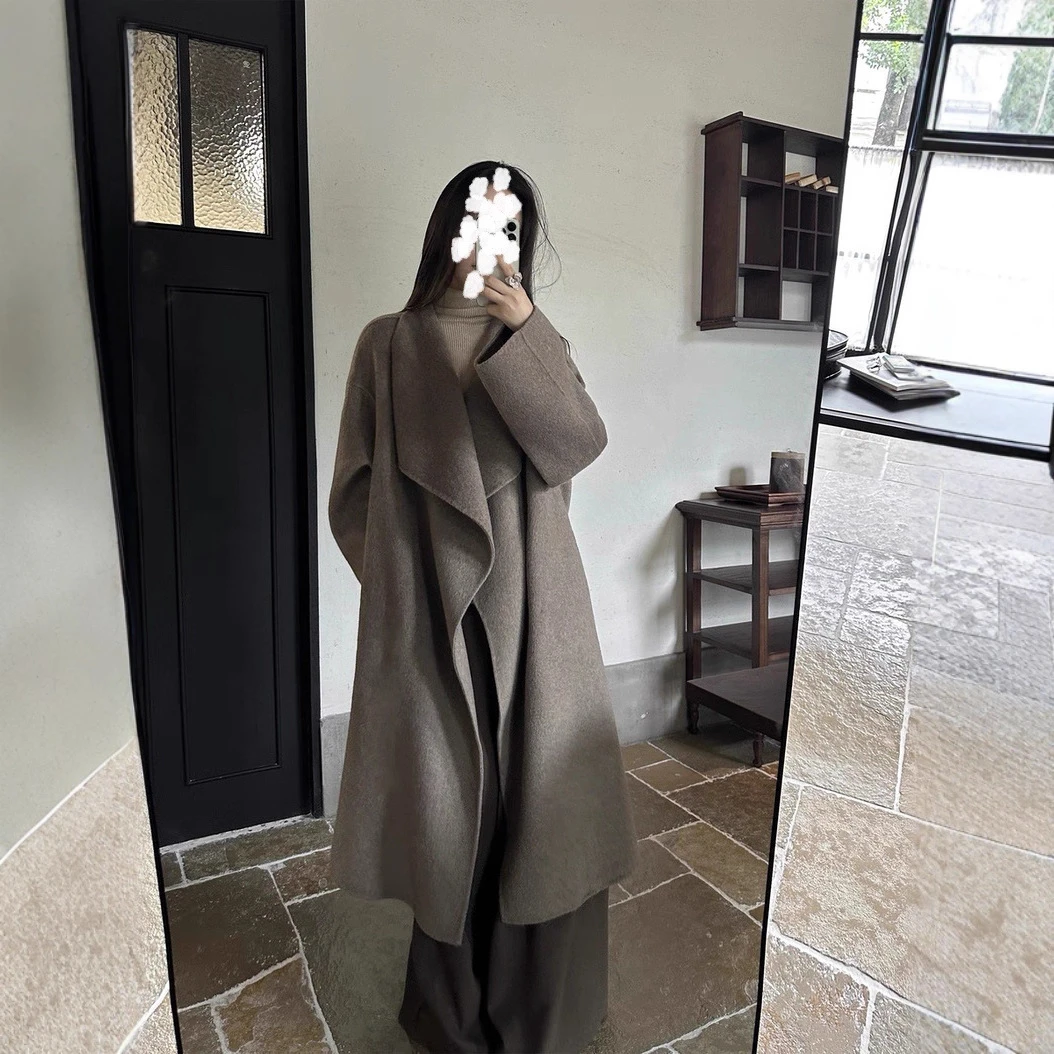 秋冬新款大翻双面羊绒羊毛大衣女高端中长款韩系慵懒风毛呢外套女