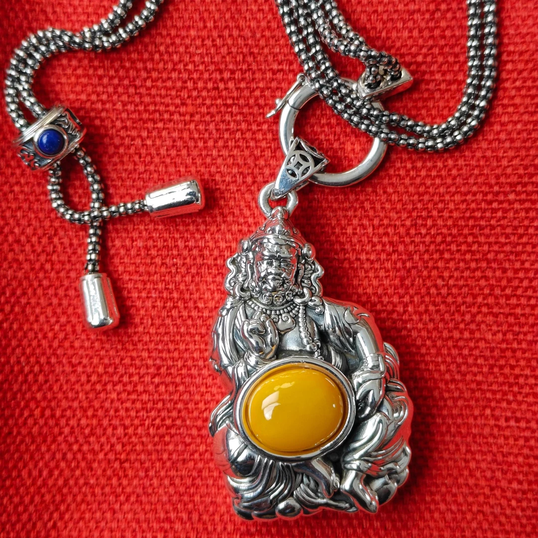 坠链均925银 黄财神元宝项链吊坠