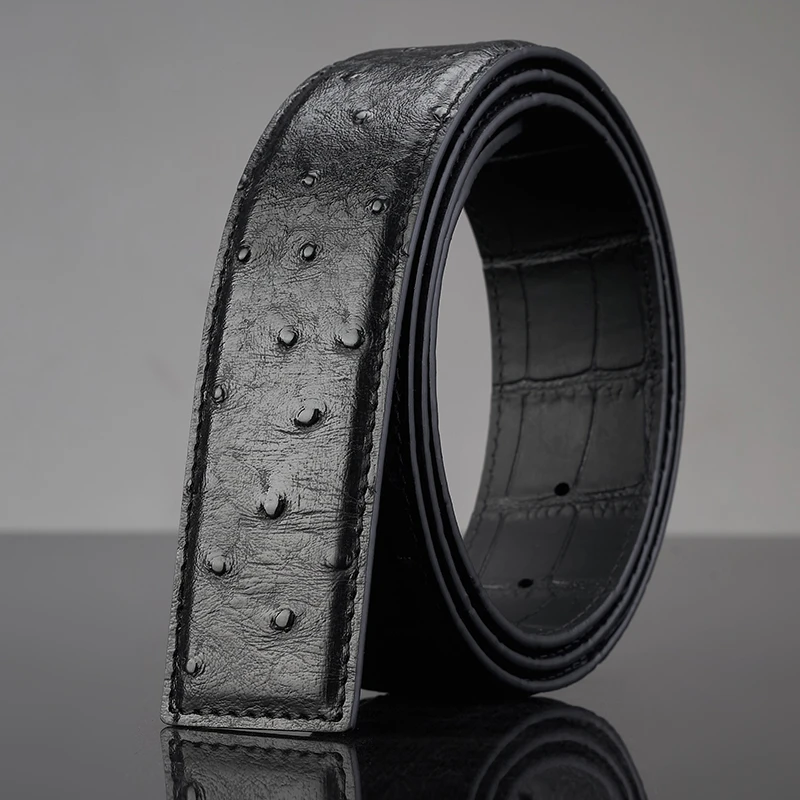 3.8鸵鸟鳄鱼黑粽双面皮带男士时尚休闲百搭轻奢商务真皮潮流+配扣