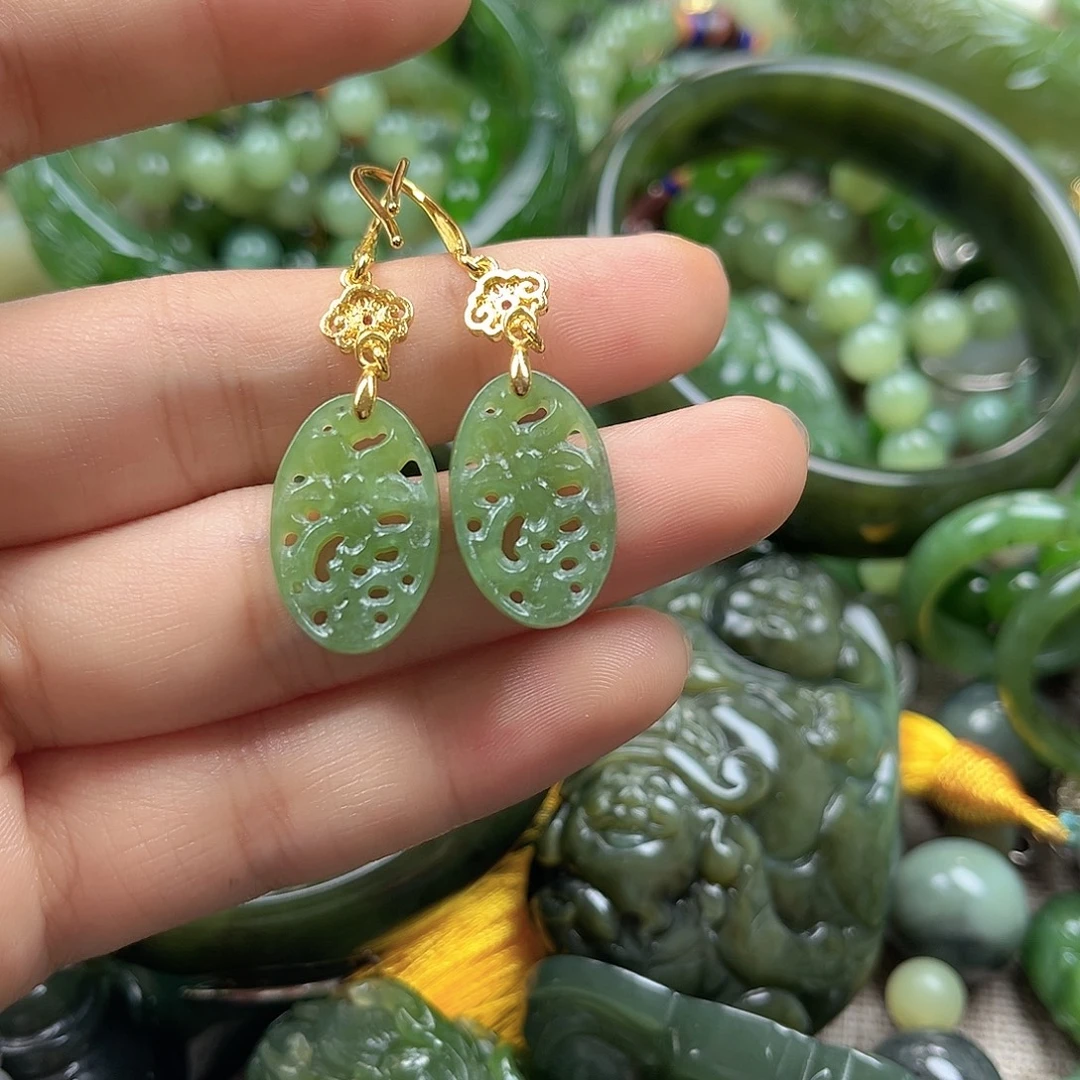 和田玉（碧玉）合金耳饰
