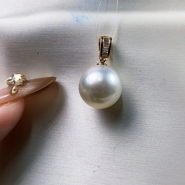 海水珍珠18K金镶嵌吊坠(不含链)澳白12-13mm
