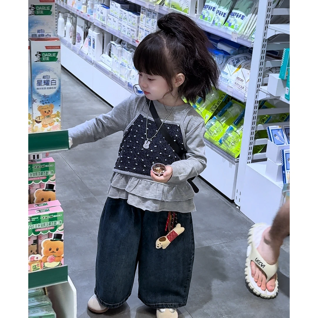 女童秋季超好看套装2025新款儿童洋气波点吊带上衣时髦女孩阔腿裤