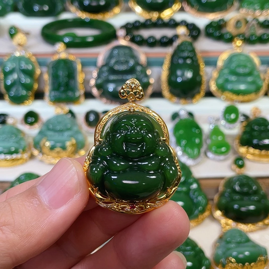 和田玉（碧玉）18K金镶嵌颈饰30mm