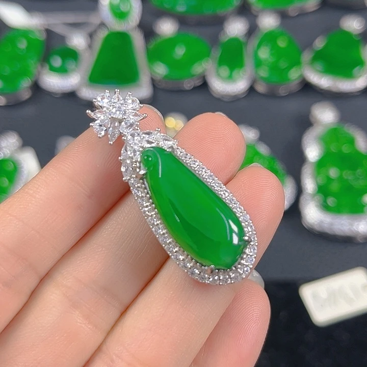 翡翠银S925镶嵌吊坠(不含链)