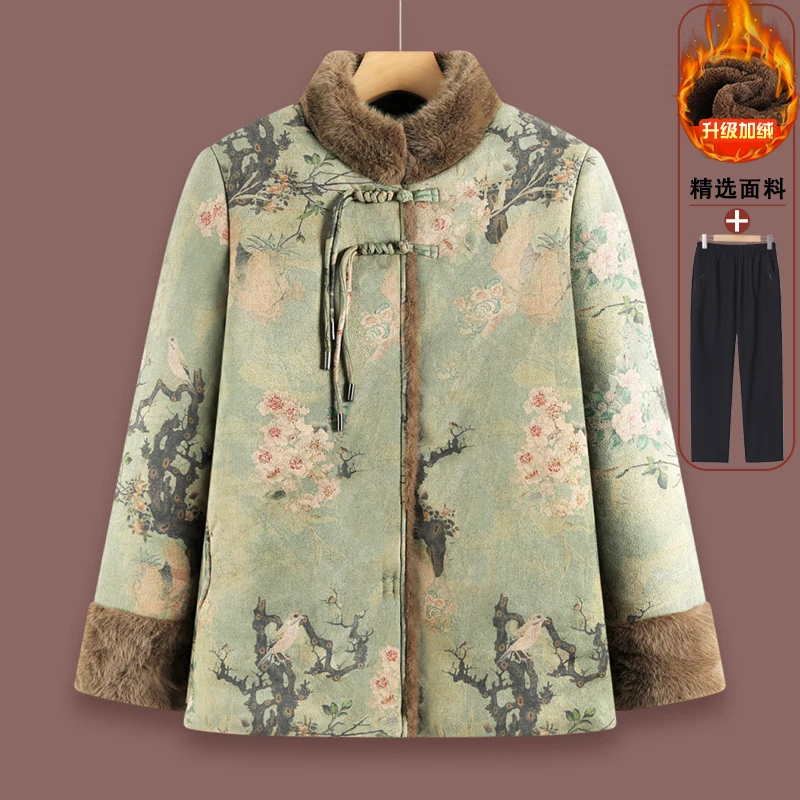 妈妈冬装加绒加厚棉衣老太太国风新中式外套女奶奶装唐装大码棉服