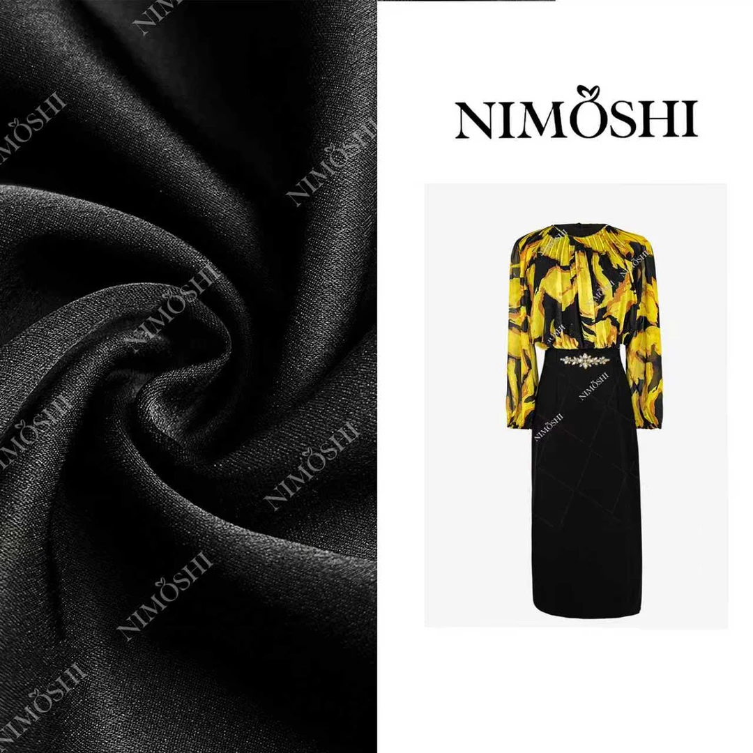 NIMOSHI【倩倩】秋季贵气名媛水墨扎染钉珠圆领气质显瘦连衣裙Q2363