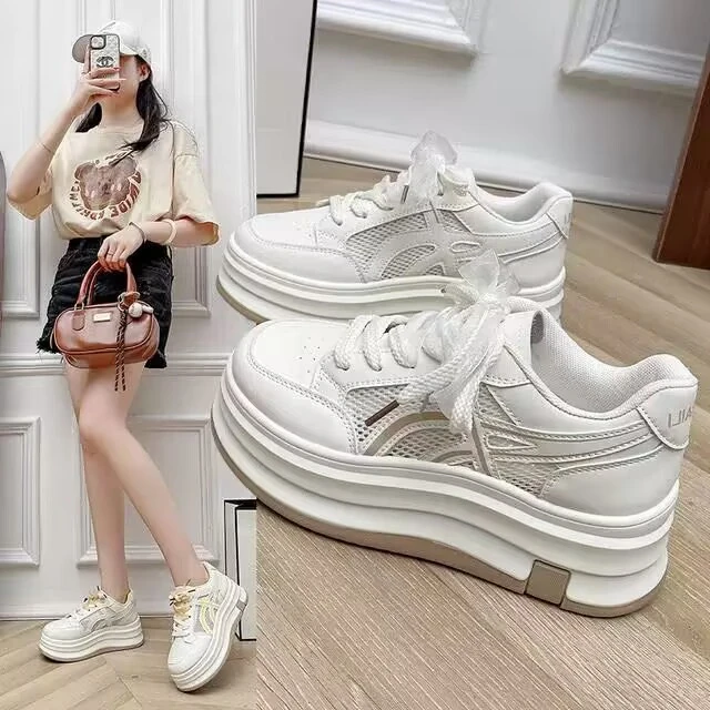 春季新款韩版时尚百搭休闲厚底网面小白鞋女