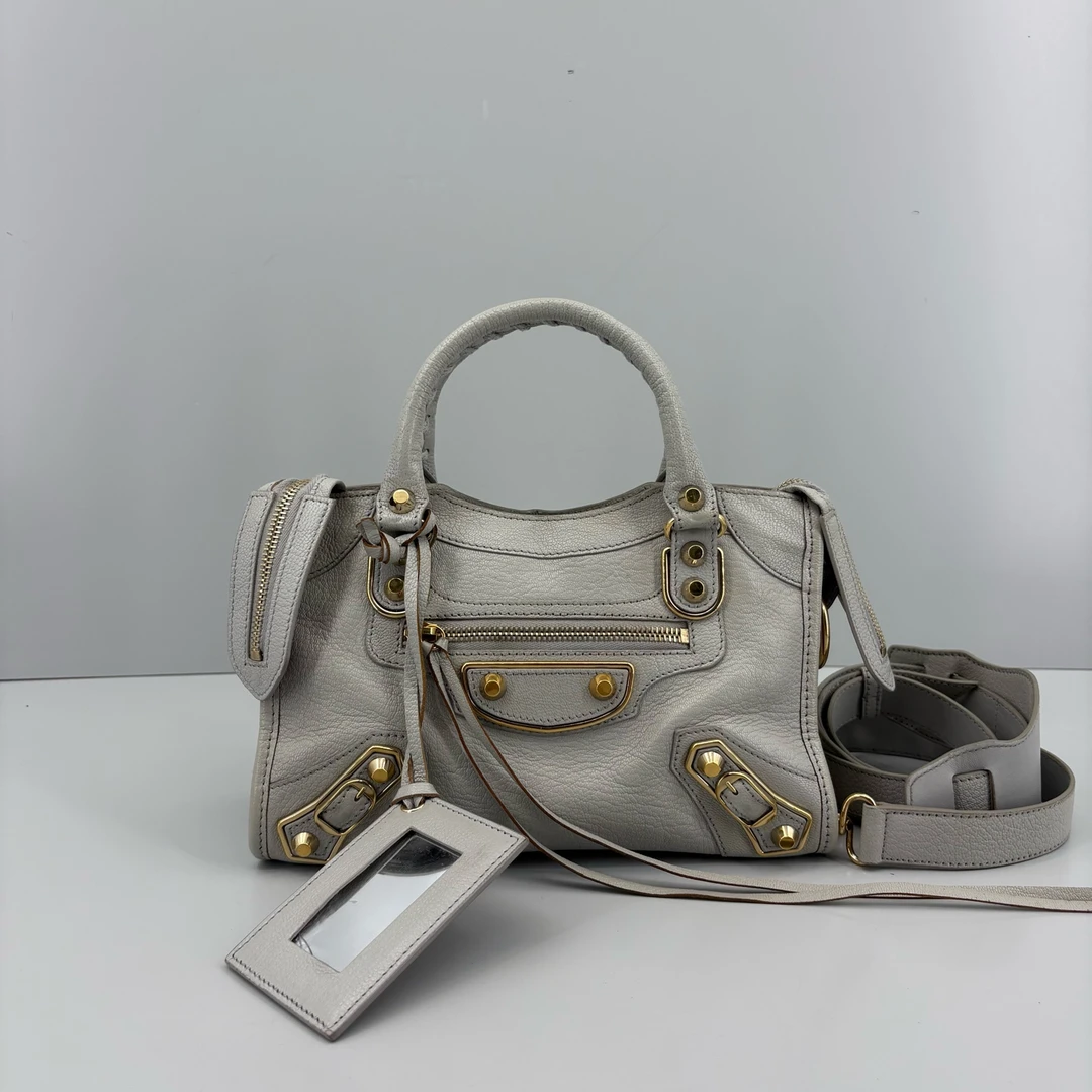 95新 Balenciaga/巴黎世家 优选/灰色小号机车包/24x16x8/Z071530