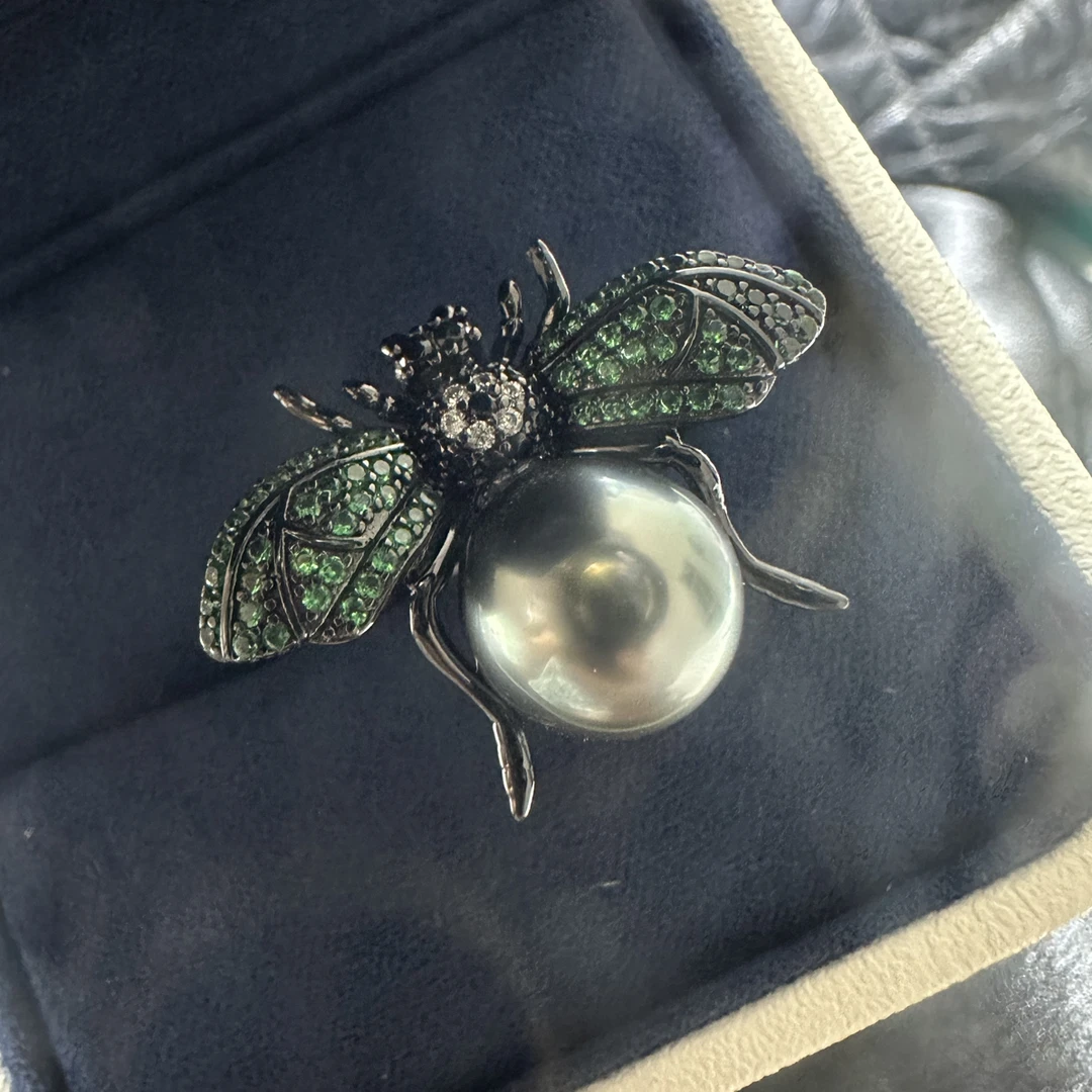 设计款海水大溪地孔雀绿珍珠戒指(11mm)