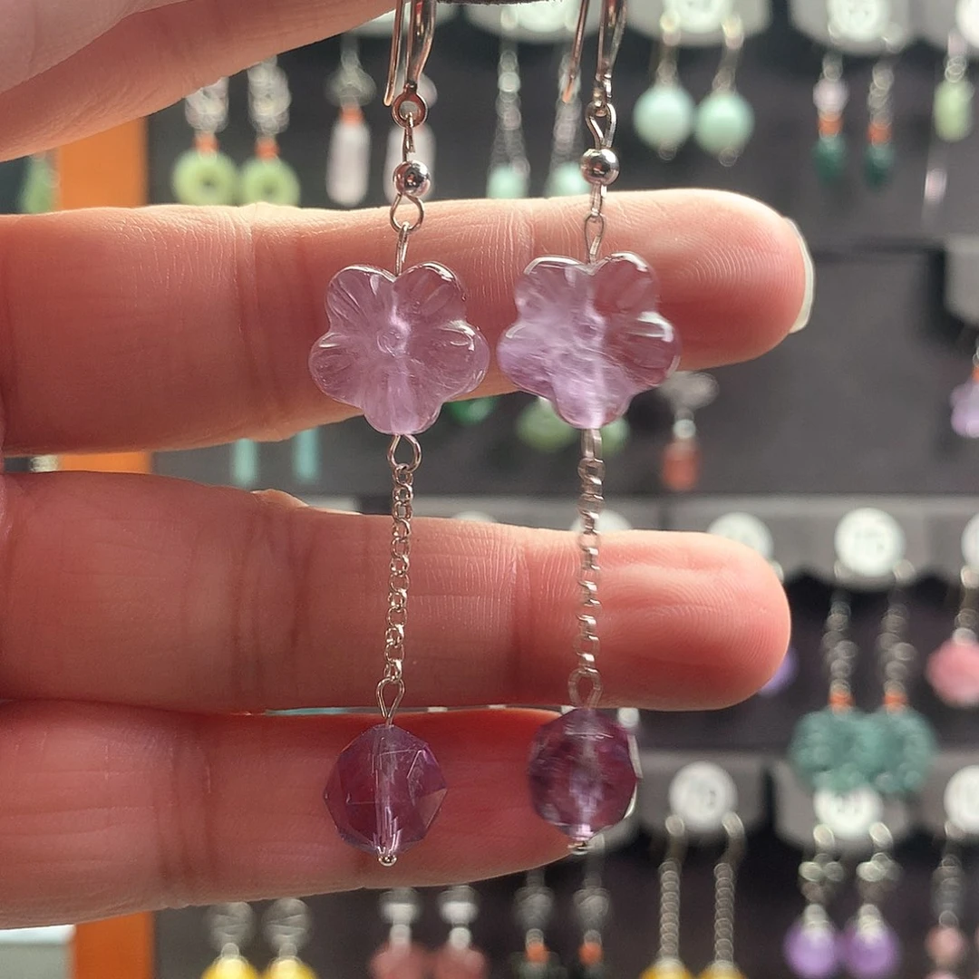 紫晶耳饰银S925镶嵌紫水晶70