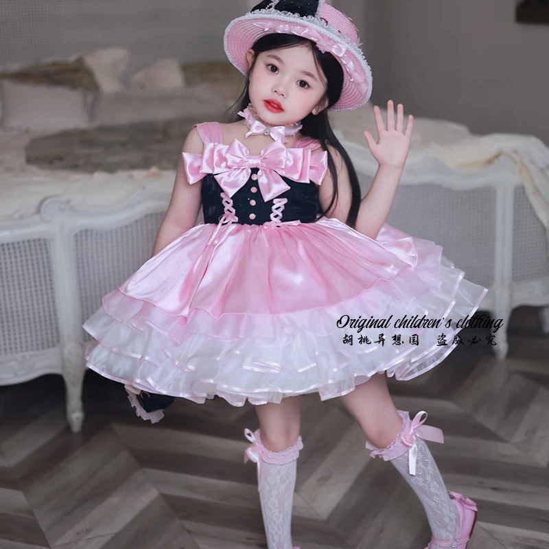 粉色回忆连衣裙儿童洛丽塔公主裙小女孩生日裙子洋气宝宝