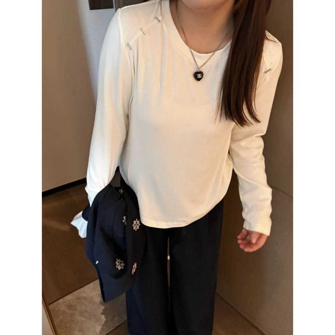 楠序【高质感打底】源子微胖女装 2025年秋圆领百搭内搭T恤YZ37326