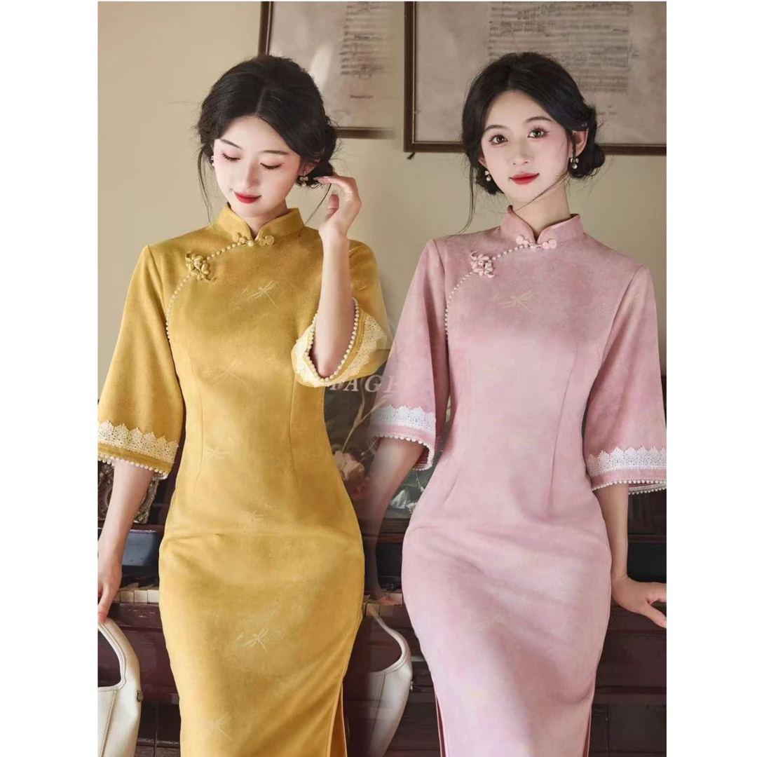 苏故里【玉锦辞】文艺港风复古高端日常旗袍奢华气质双层衣长120