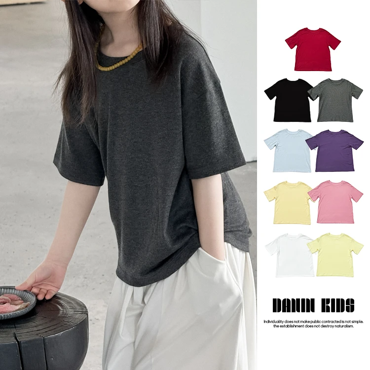 【嗒囜】女童25夏季新款宽松舒适圆领短袖T恤纯色儿童韩版时尚上衣