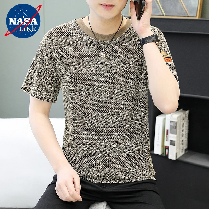 短袖t恤男夏季镂空男士打底衫上衣青年帅气半袖百搭潮流体恤男