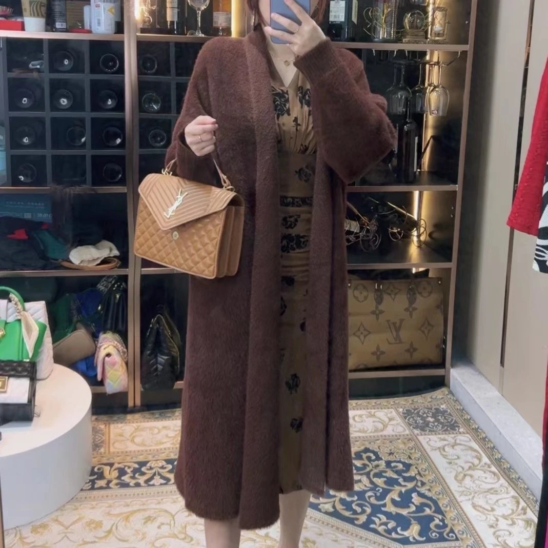 【老板推荐】长款毛衣开衫女宽松慵懒加厚针织气质外套大衣AW003