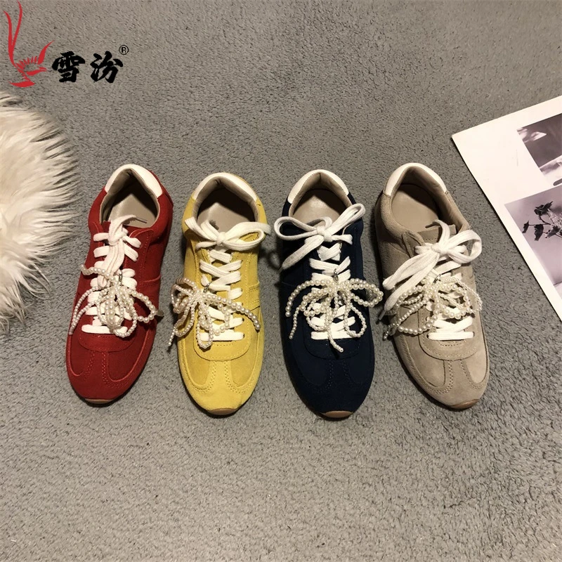 瓢鞋百搭复古小众潮鞋ins低帮板鞋厚底+雪汾韩版平底耐磨橡胶底单