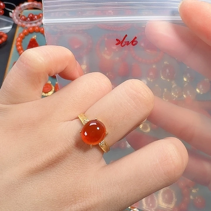 南红玛瑙银S925镶嵌戒指