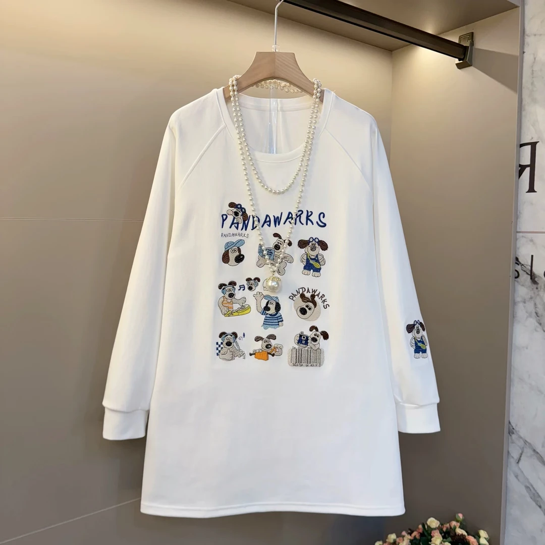 欧货2025早春新款中长款百搭插肩袖重工刺绣洋气长袖打底衫T恤