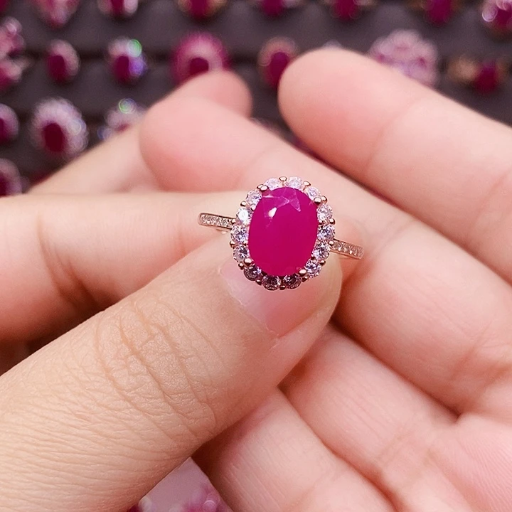 戒指红宝石银S925镶嵌